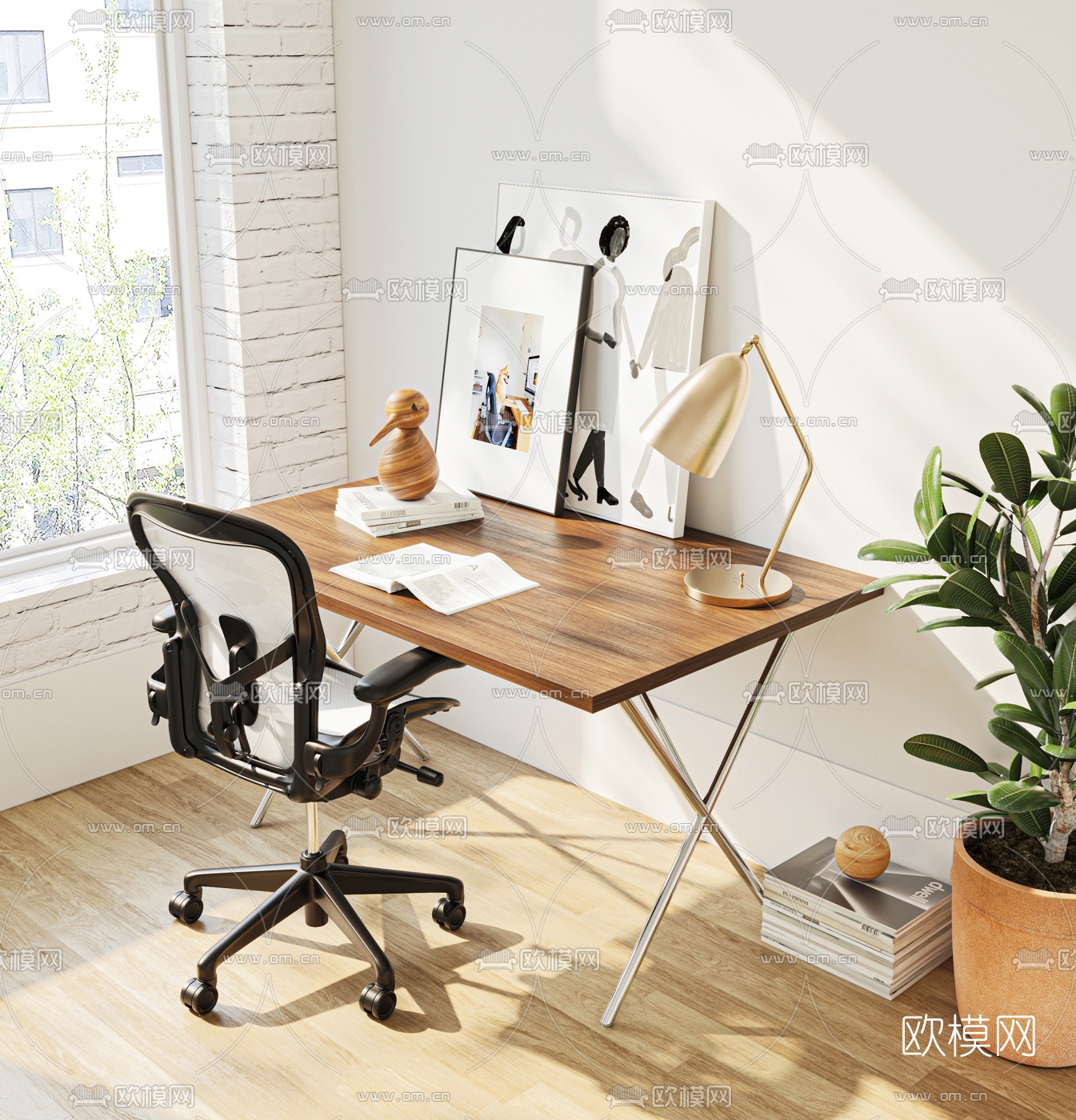 现代简易书桌椅3d模型