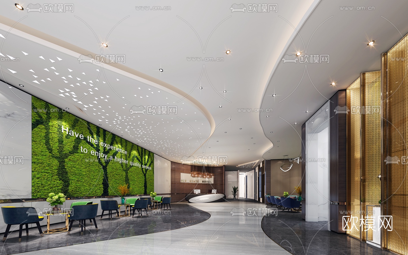 现代酒店大厅3d模型下载（渲染图1）