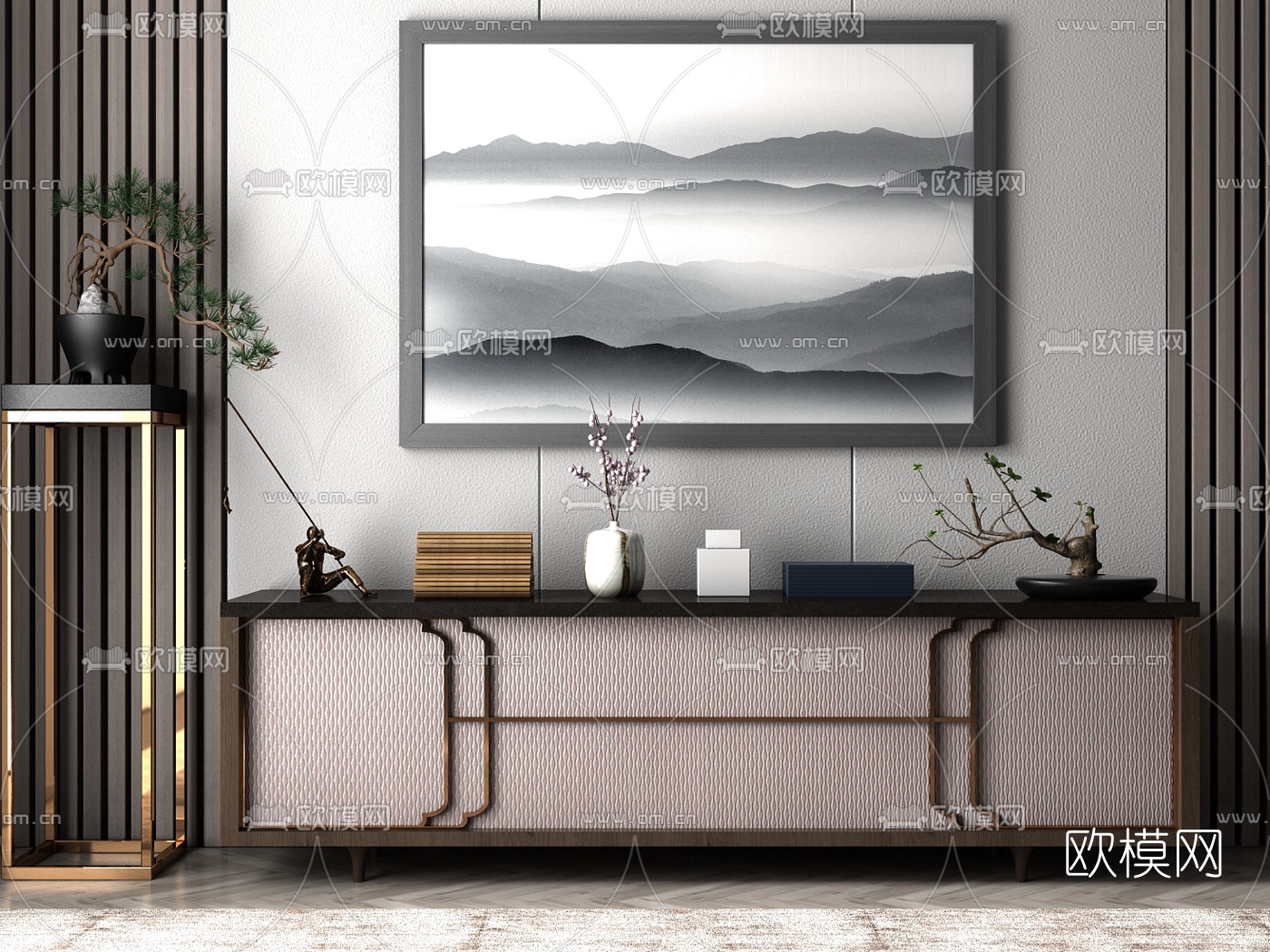 新中式矮脚电视柜3d模型下载