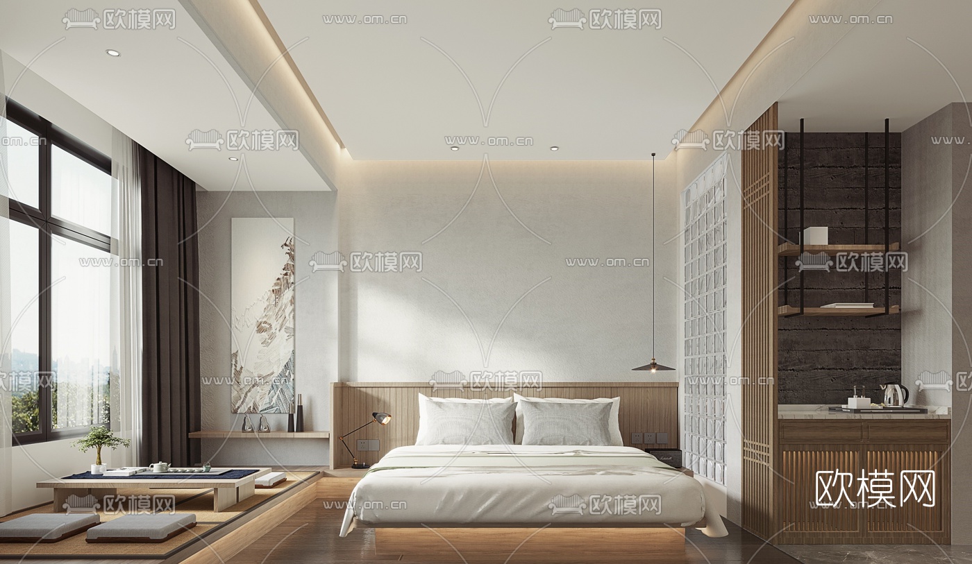 新中式民宿客房3d模型下载