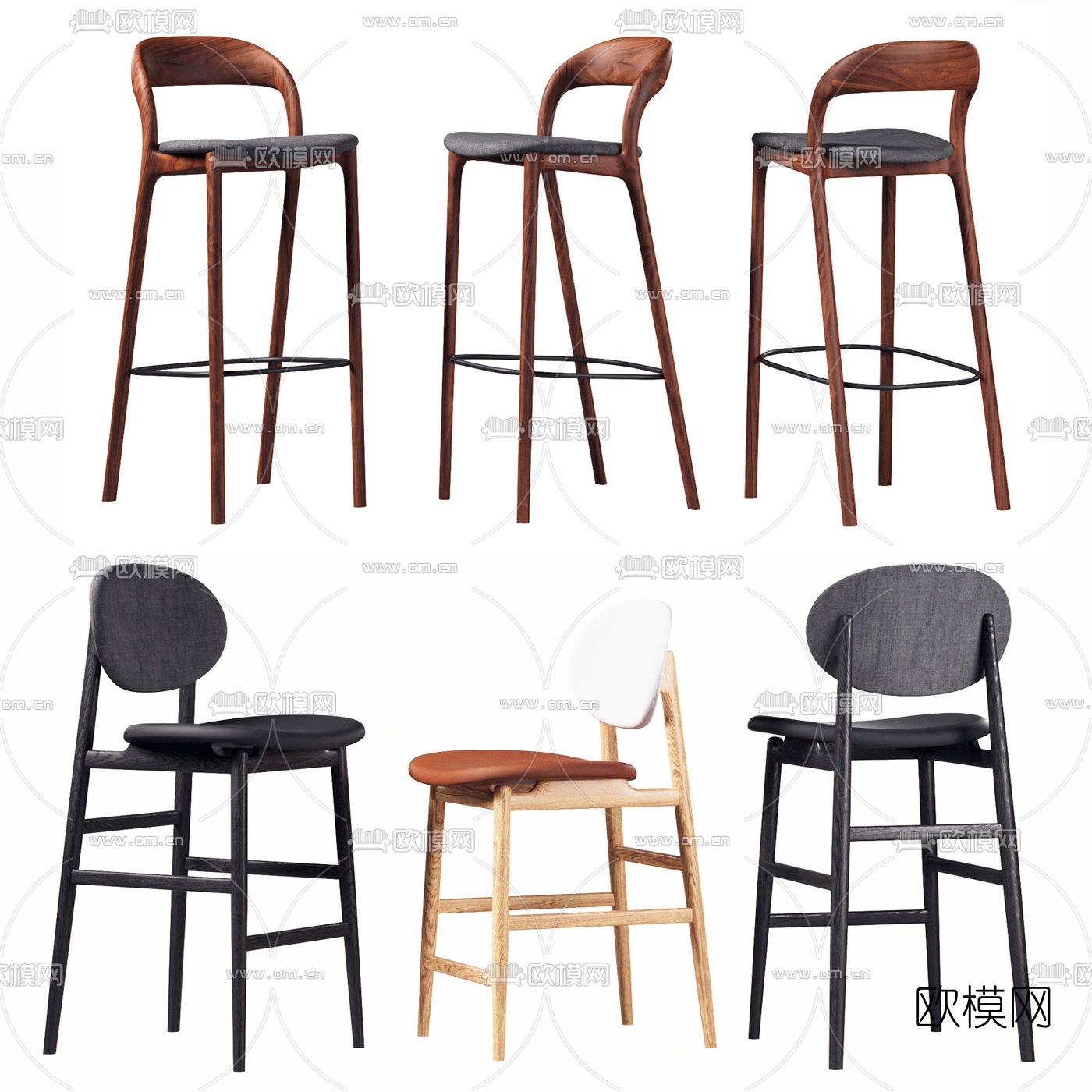 北欧皮革吧台椅3d模型下载