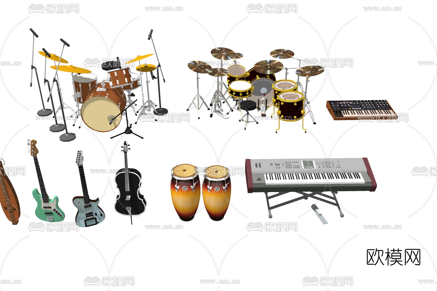 现代钢琴吉他乐器su模型下载