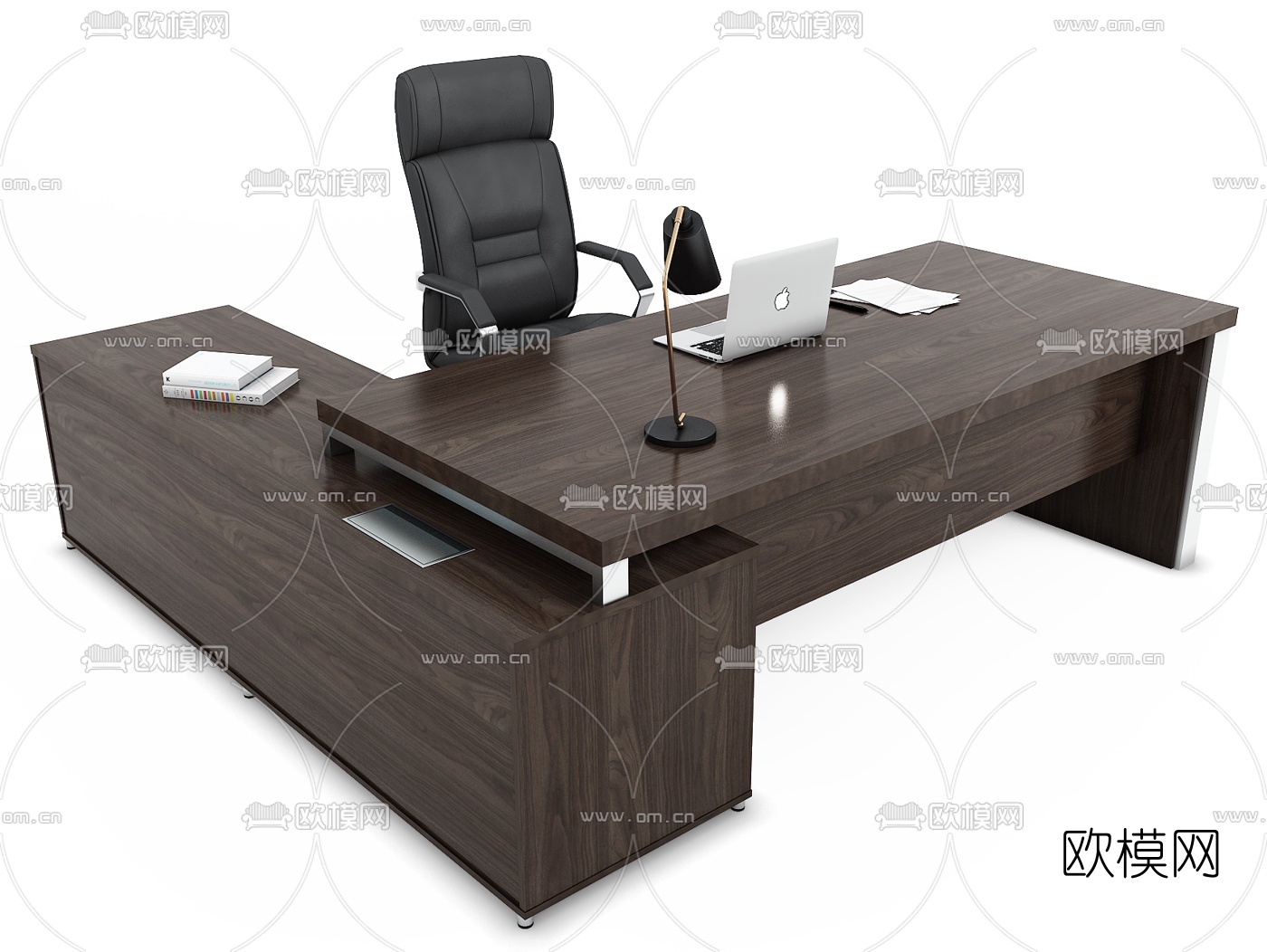 现代原木班台桌椅3d模型下载（渲染图5）