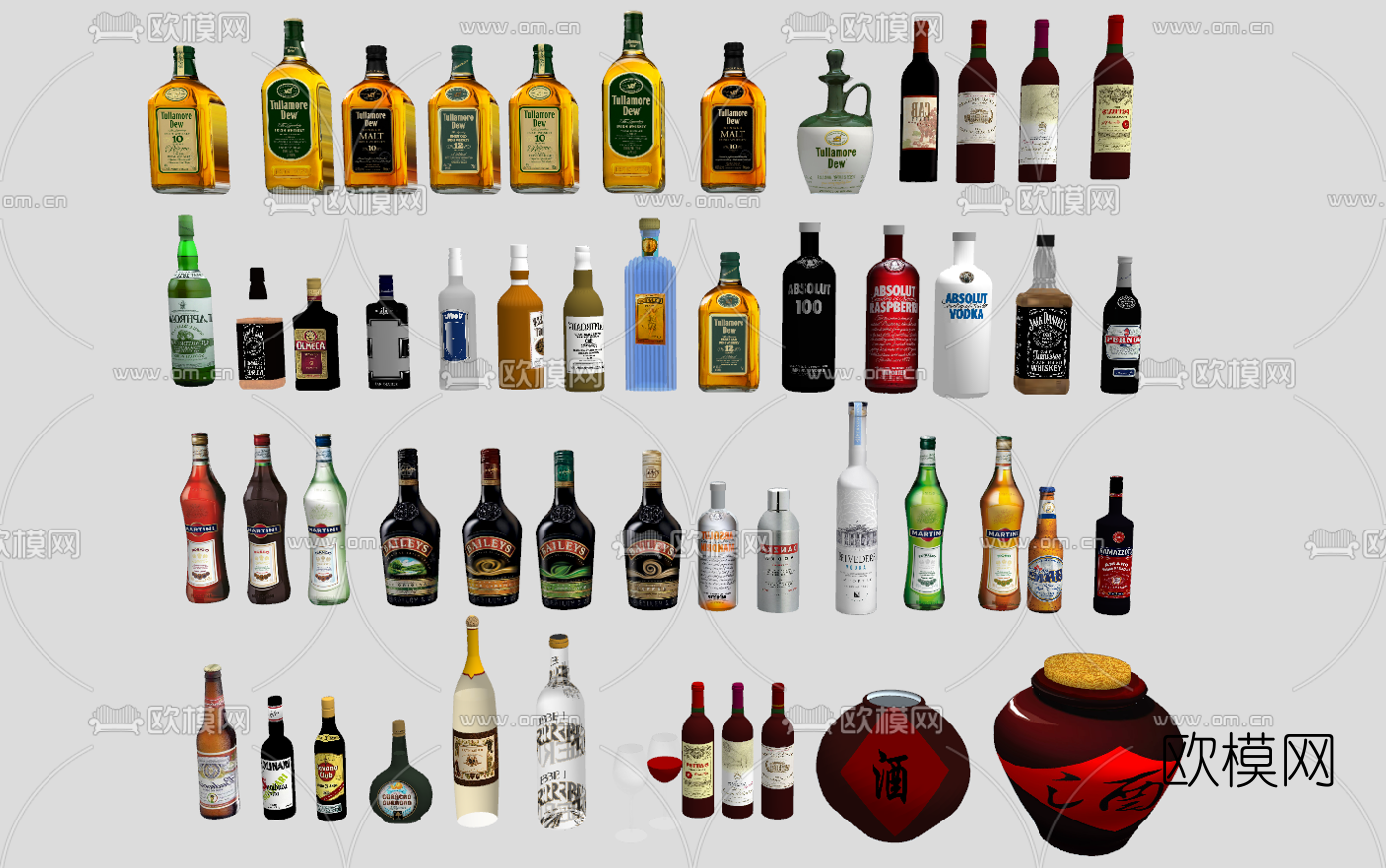 现代酒瓶酒坛饮料红酒汽水su模型下载