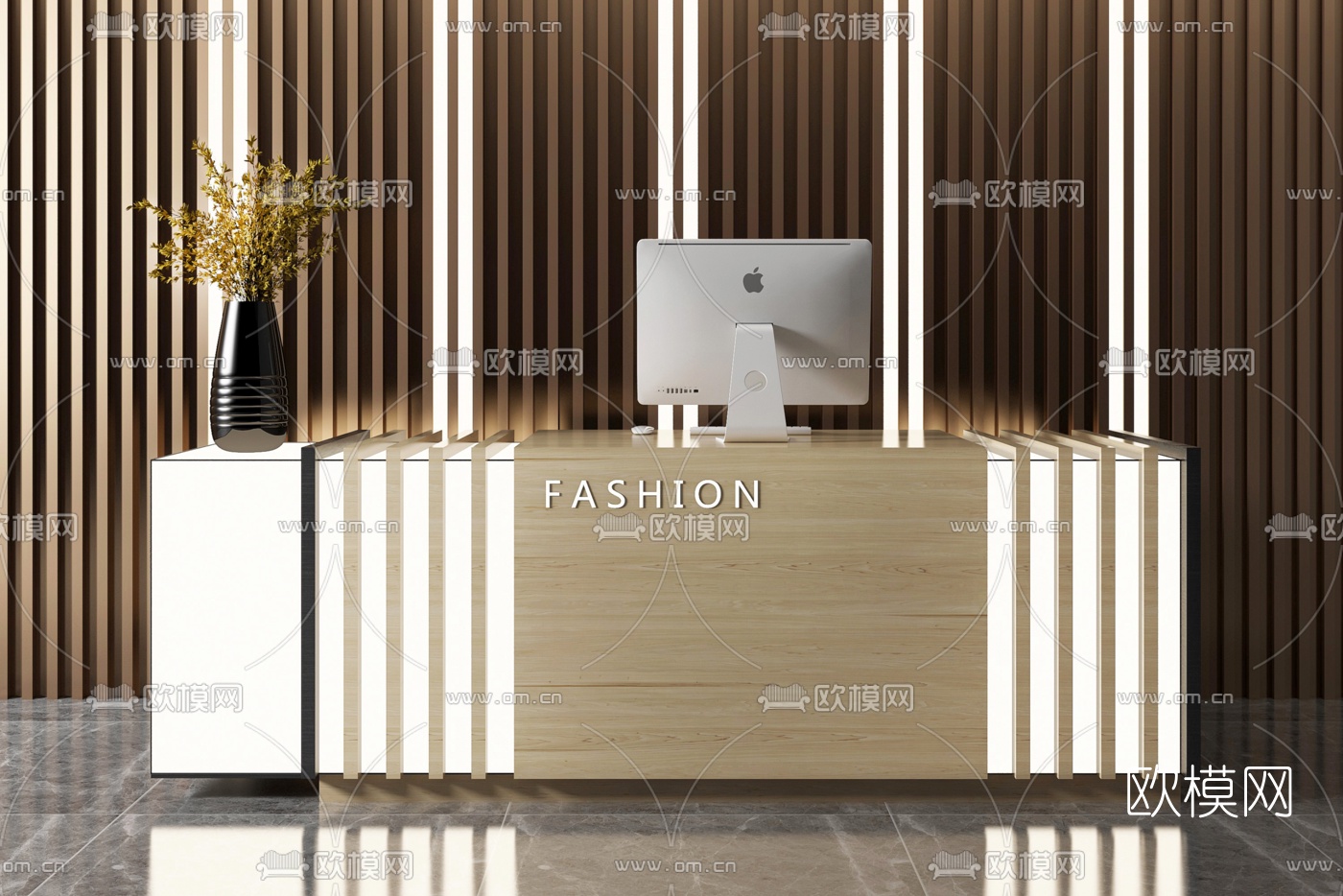 现代轻奢前台接待台3d模型下载（渲染图2）