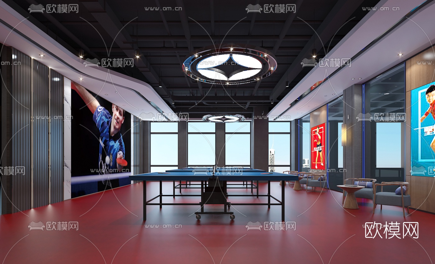 现代乒乓球球馆3d模型下载