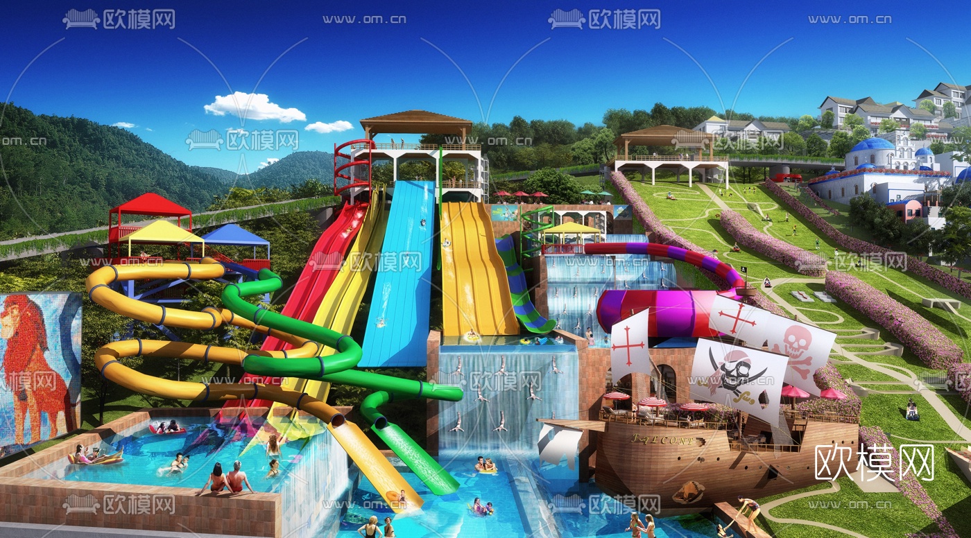 现代游乐场水上乐园3d模型下载