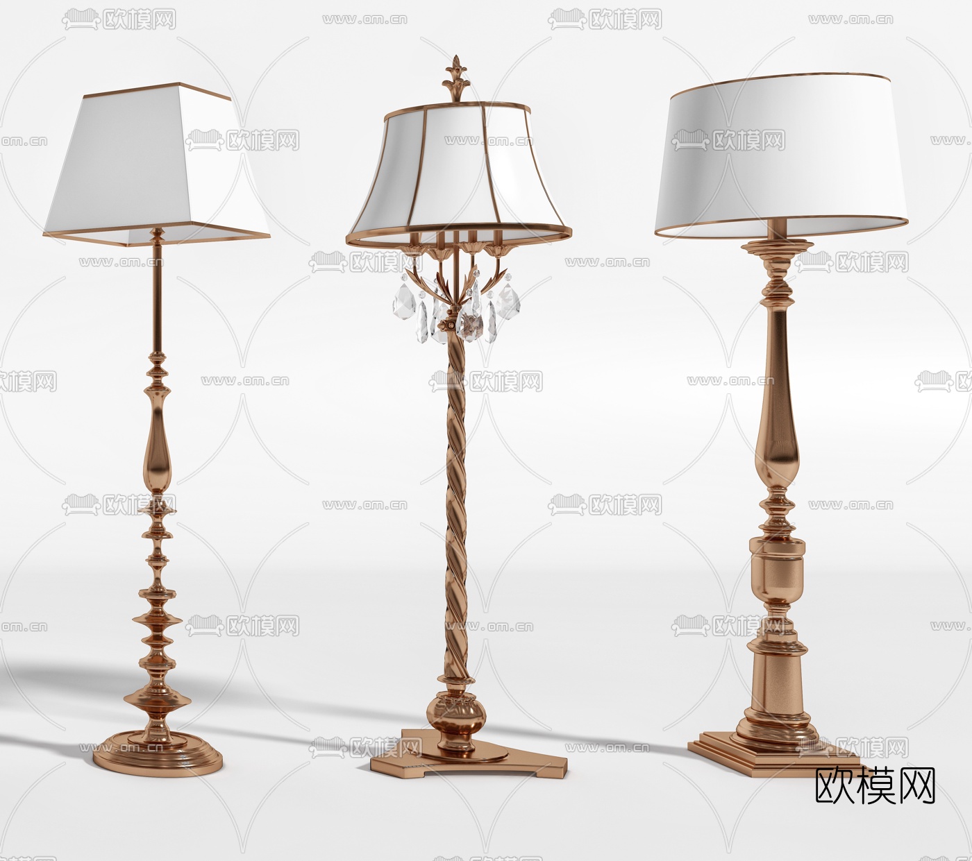 简欧金属遮罩落地灯3d模型下载（渲染图3）