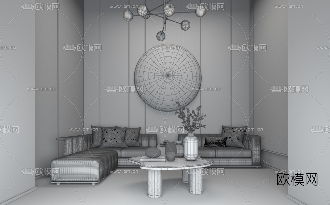 羽果设计 现代轻奢皮革转角沙发3d模型下载（渲染图2）