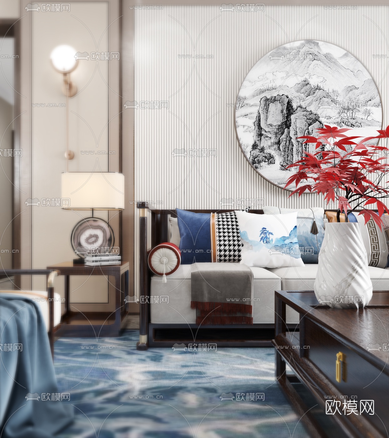 新中式客餐厅书房3d模型