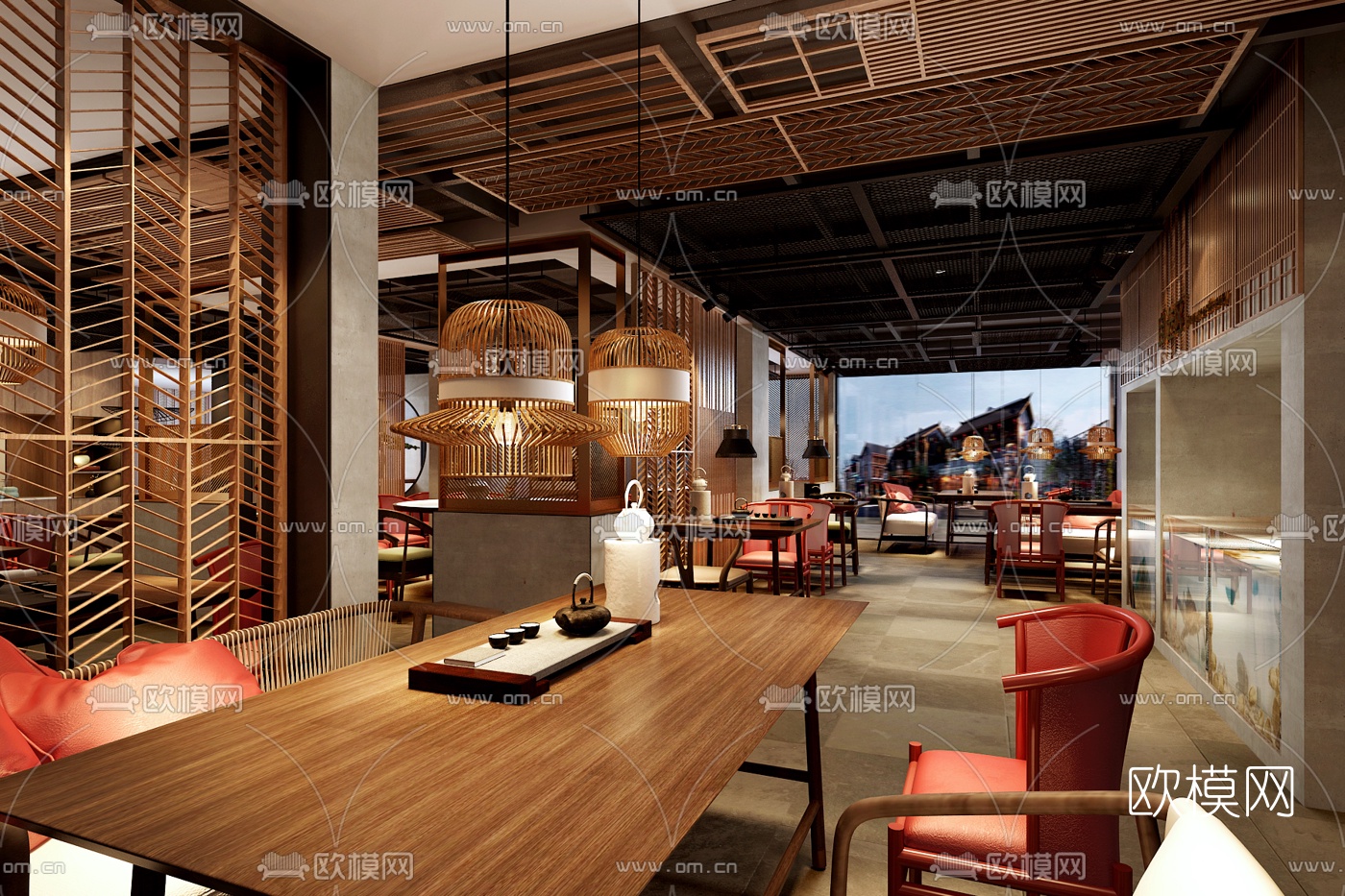 新中式轻奢茶楼3d模型下载