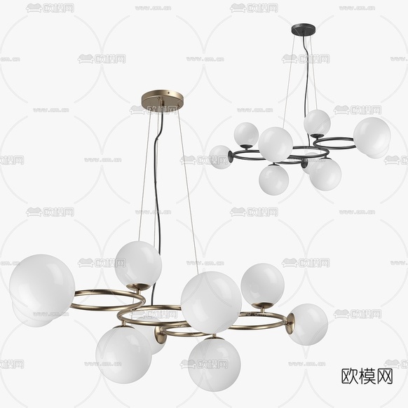 现代金属多头吊灯3d模型下载(渲染图1)