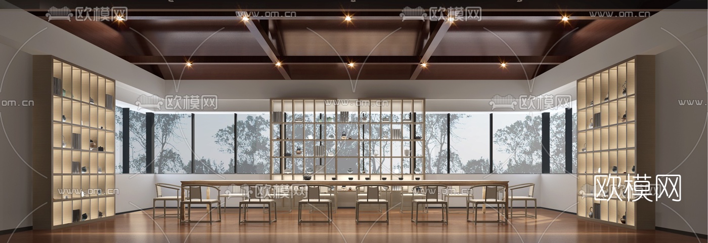 新中式会所茶室走廊免费3d模型下载（渲染图3）