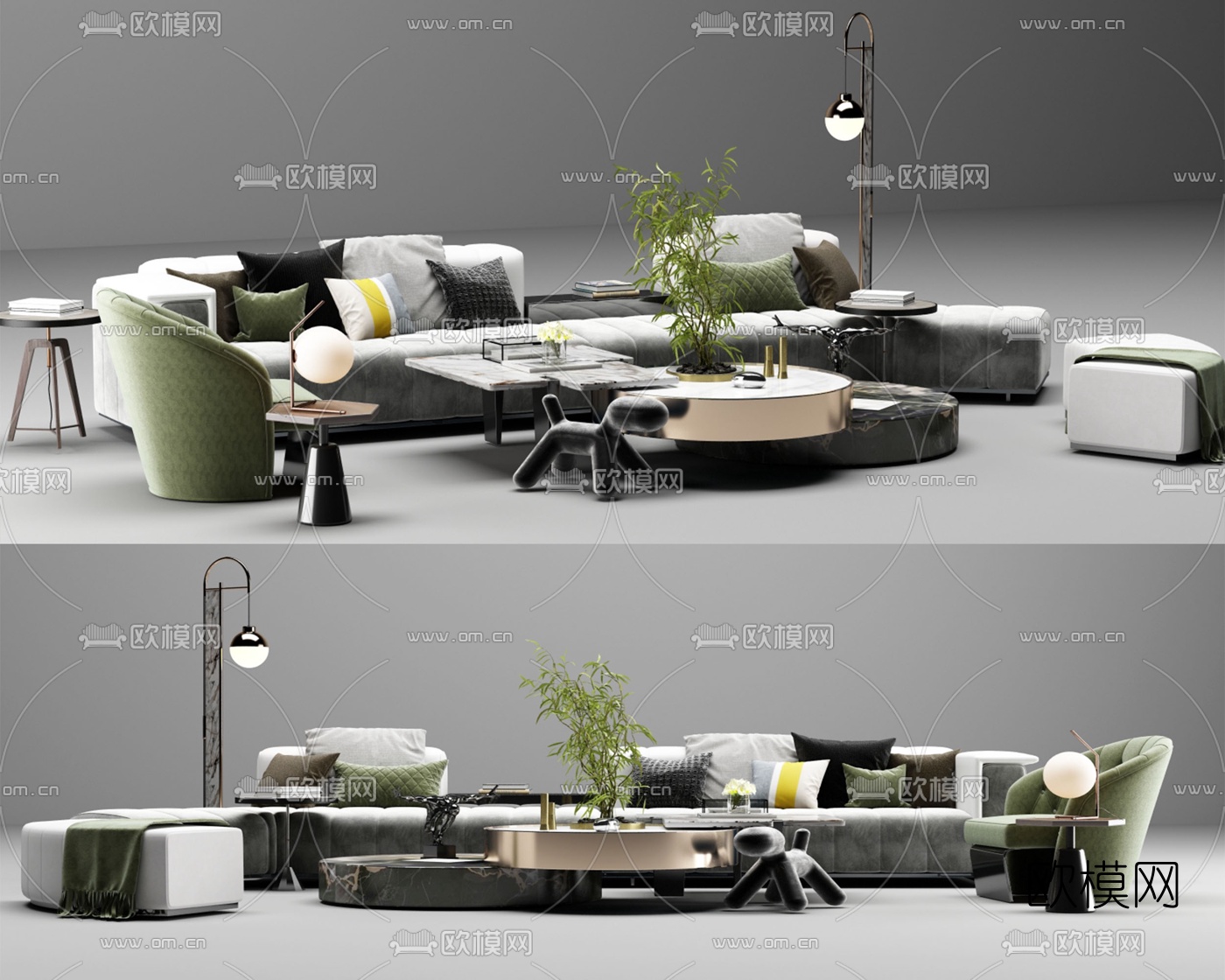 现代布艺转角沙发su模型下载（渲染图1）