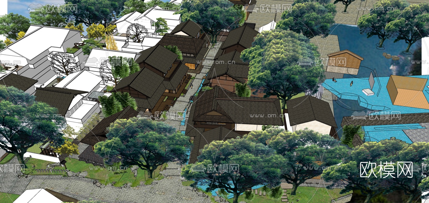 日式小镇外观su模型下载（渲染图3）