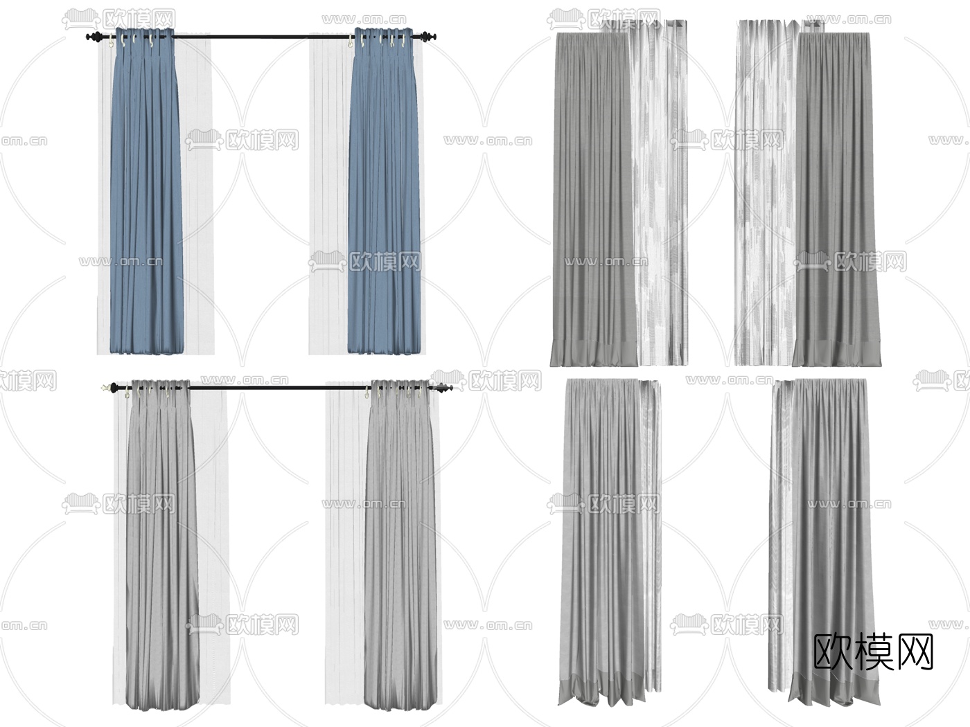 现代布艺窗帘su模型下载