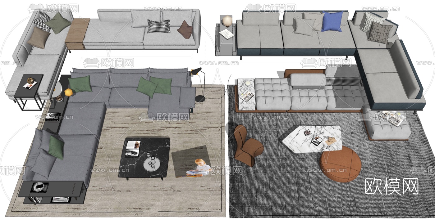 现代布艺转角沙发su模型下载（渲染图2）