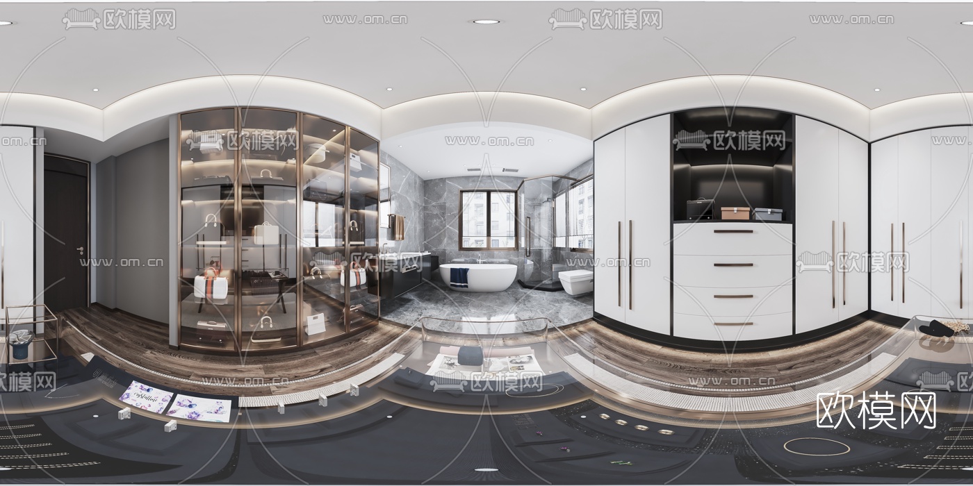 现代轻奢卧室衣帽间vr全景3d模型