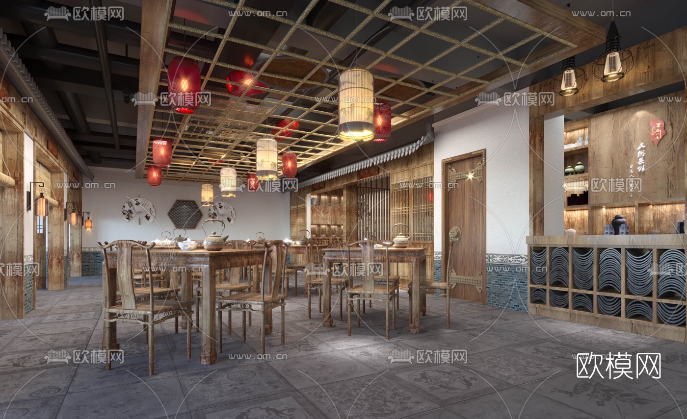 中式茶馆3d模型下载（渲染图3）