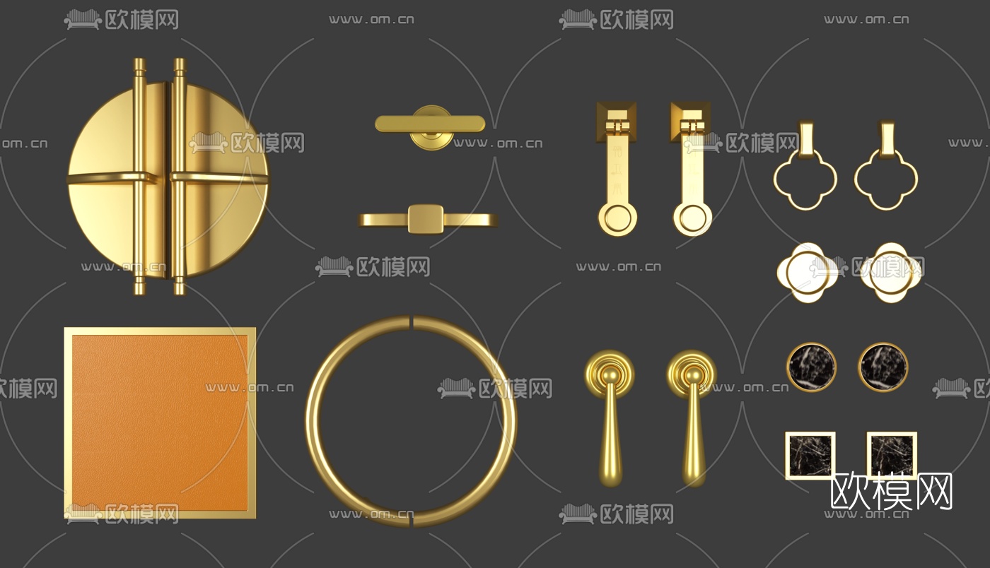 新中式金属门拉手把手3d模型