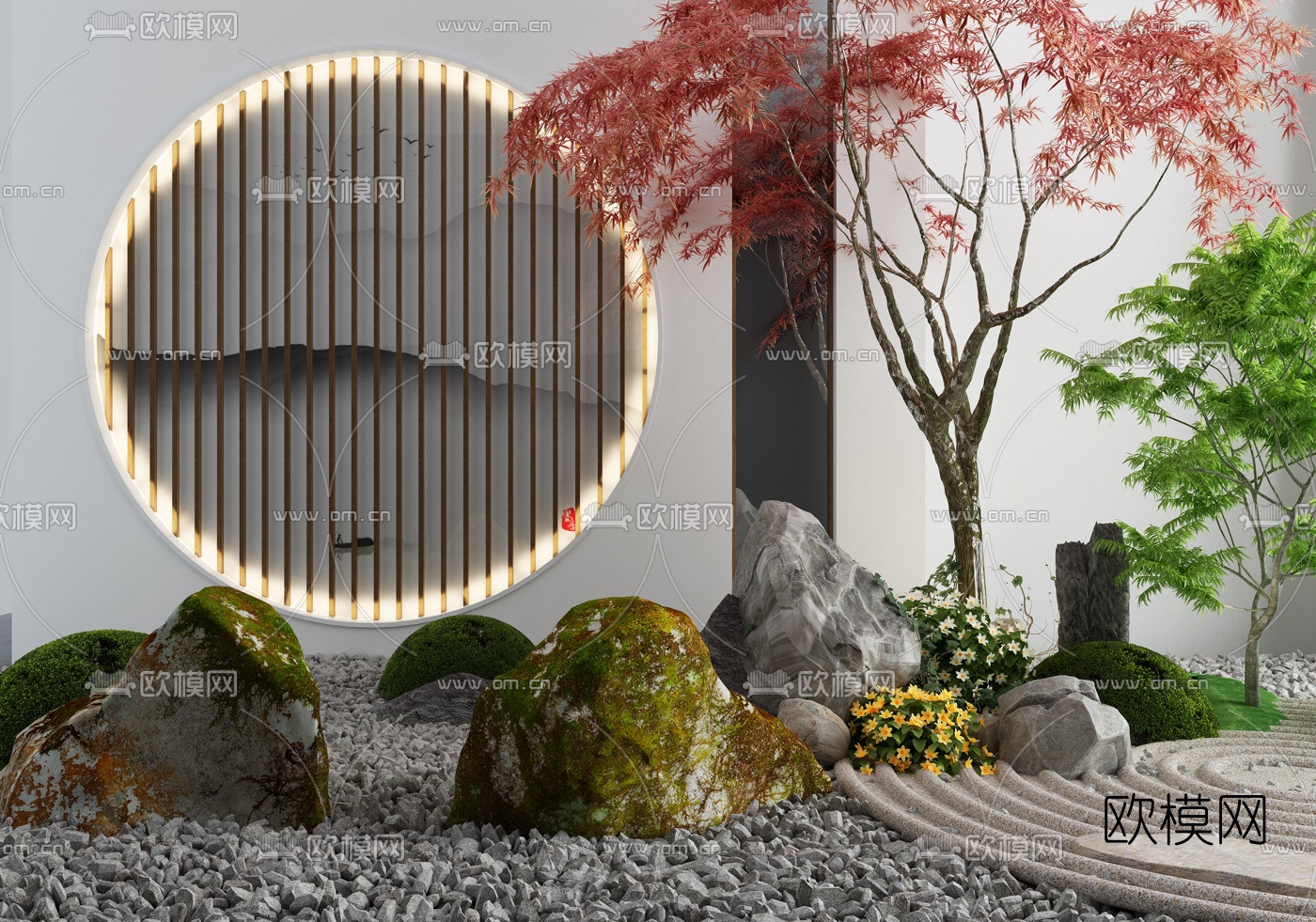 新中式枯山水景观小品3d模型