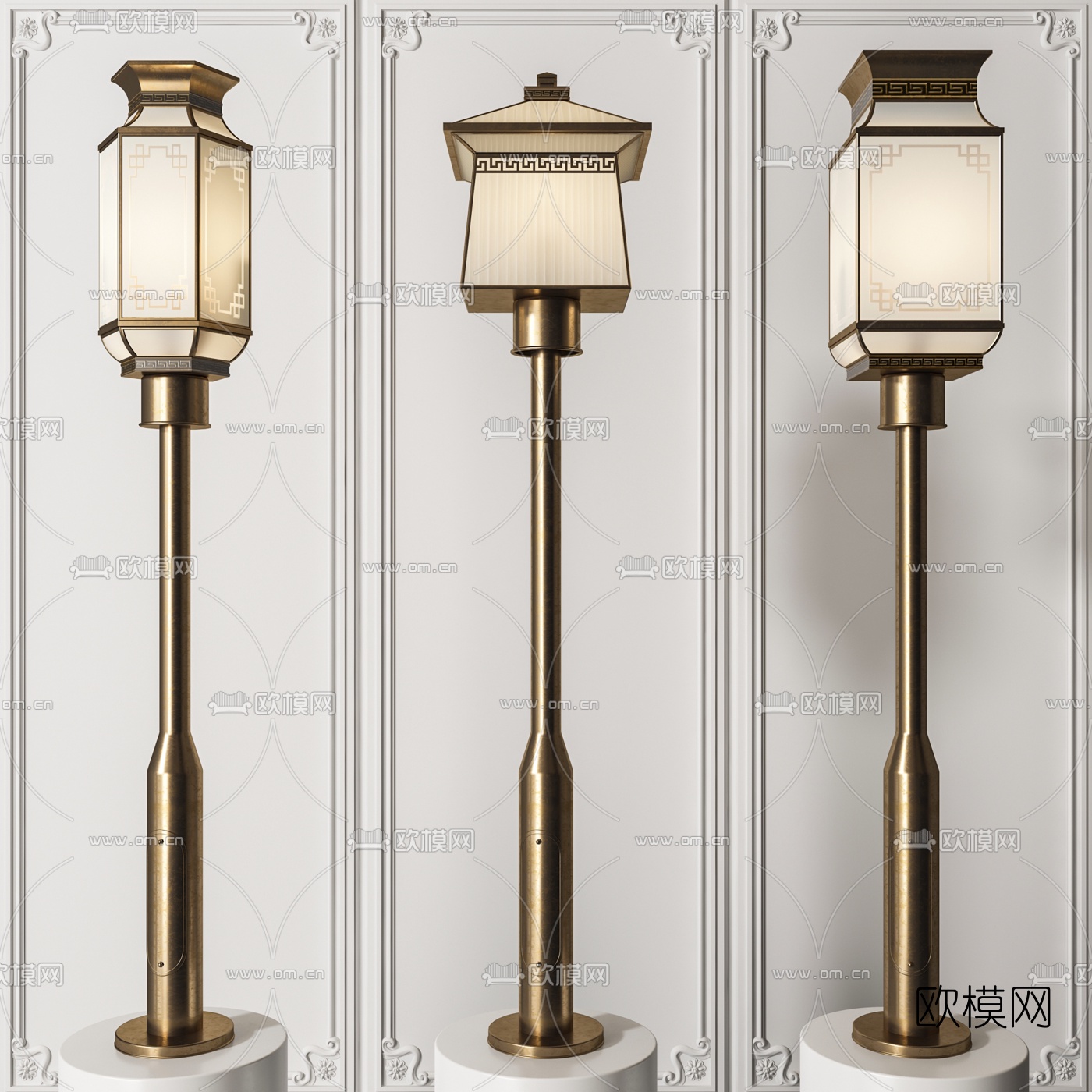 新中式金属户外灯路灯3d模型下载（渲染图1）