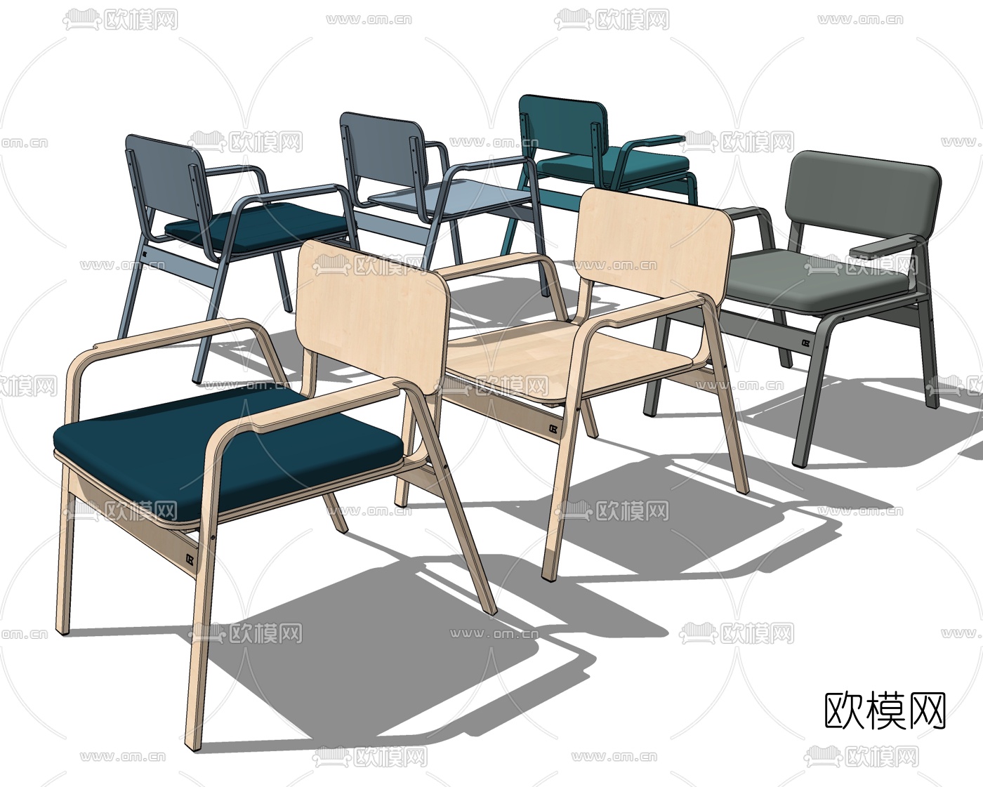 北欧原木单椅su模型下载