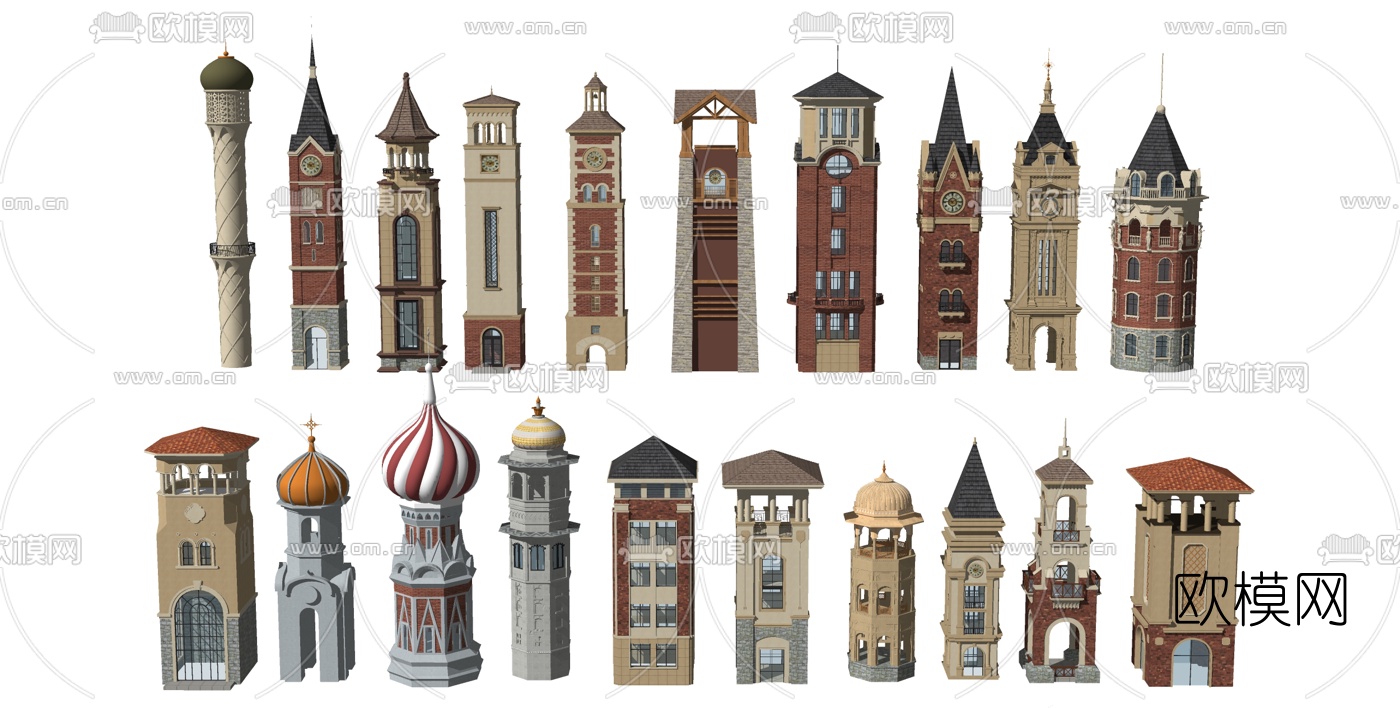 中式古建钟楼塔楼su模型下载（渲染图1）