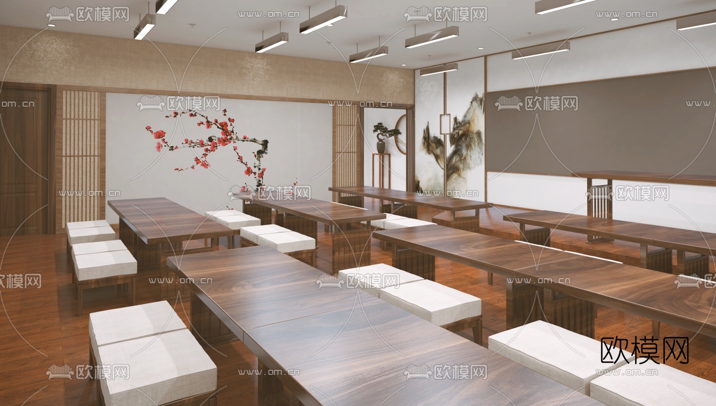 新中式书法教室免费3d模型下载（渲染图2）