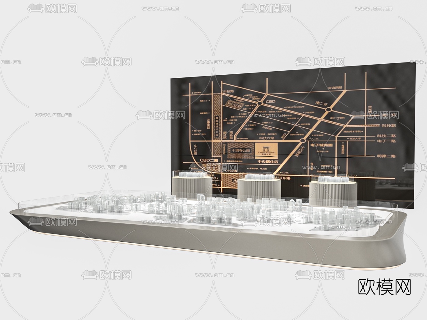 现代售楼处沙盘su模型下载（渲染图1）
