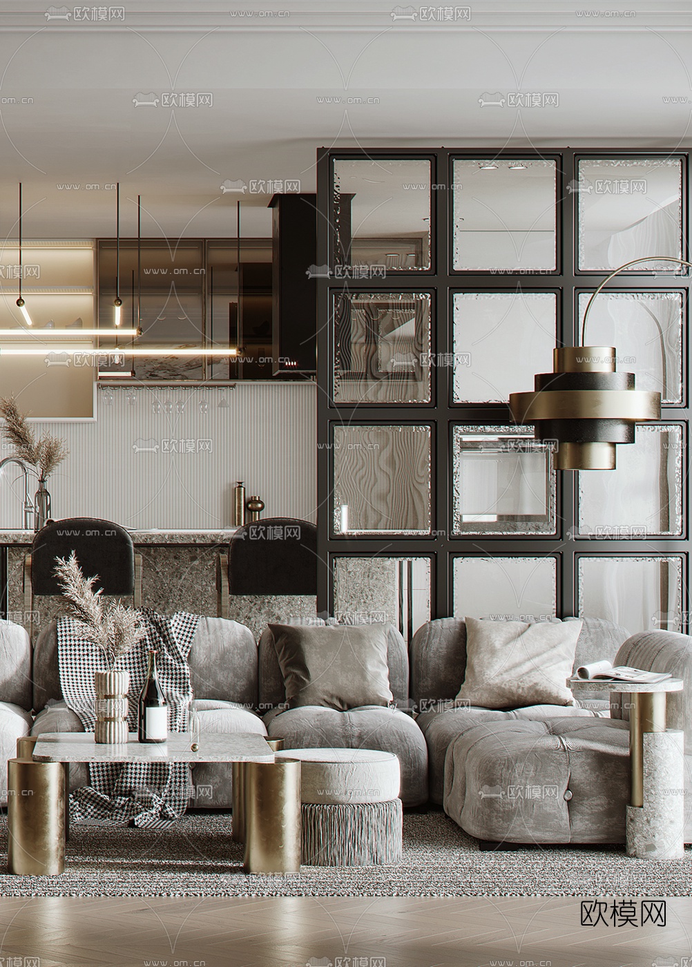 北欧客厅餐厅3d模型下载（渲染图2）