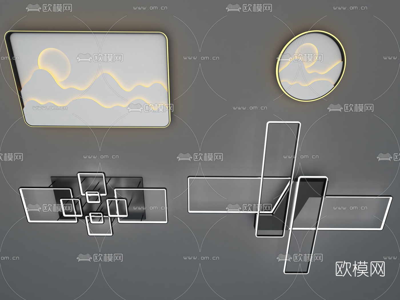 新中式方形吸顶灯组合3d模型