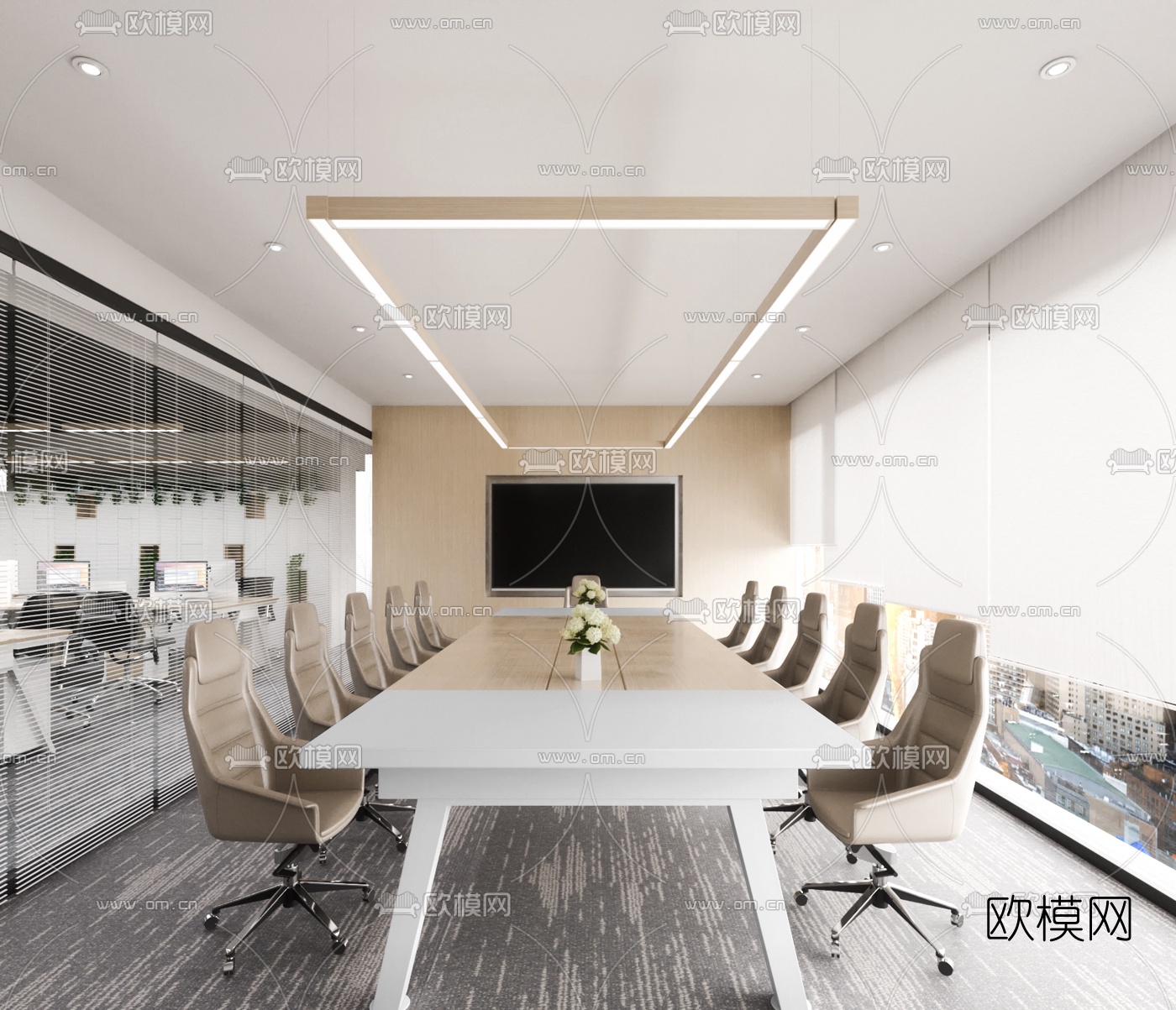 现代会议室3d模型-免费3dmax模型库-欧模网