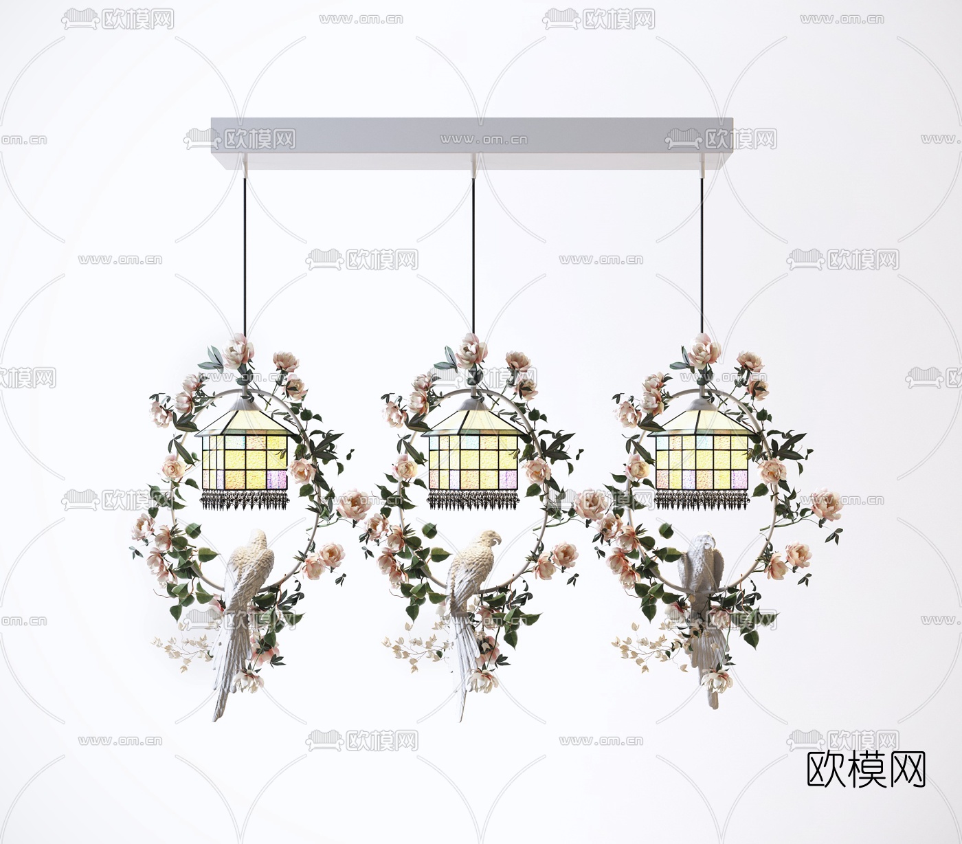现代花鸟装饰吊灯3d模型