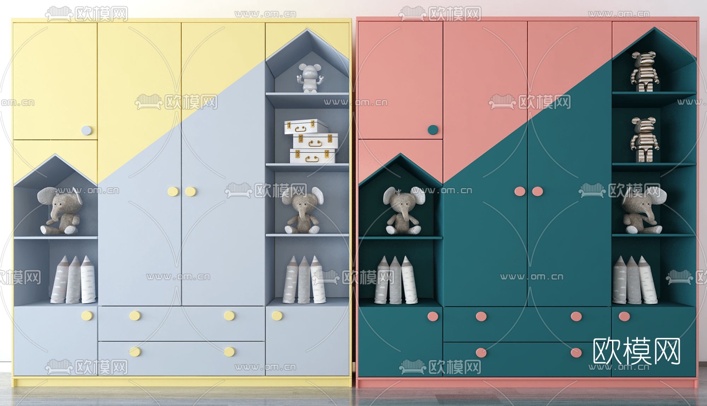 北欧儿童储物柜3d模型下载