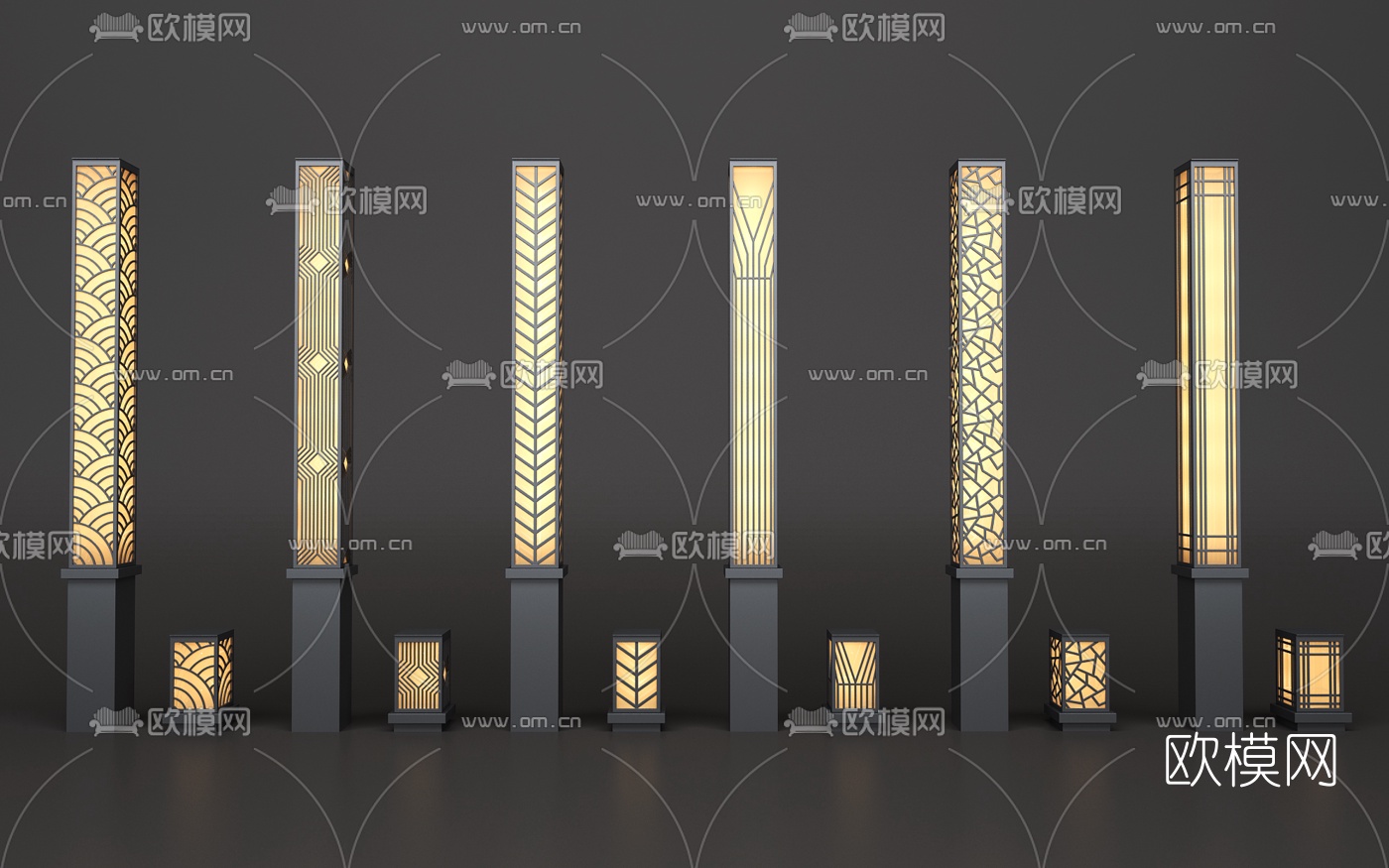 新中式户外景观灯3d模型下载