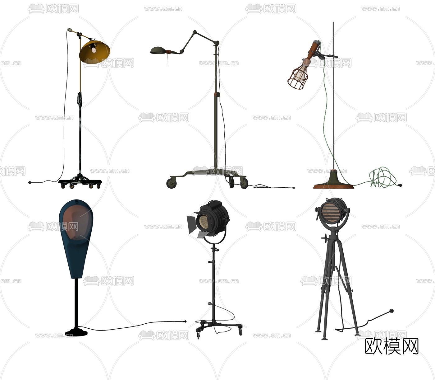 工业风金属落地灯su模型下载