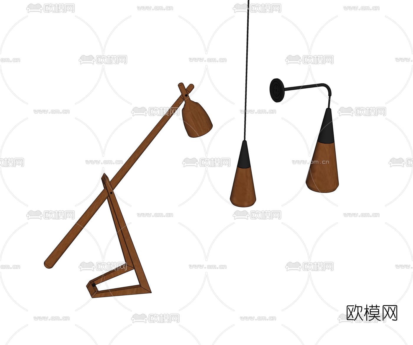 北欧原木台灯吊灯su模型下载