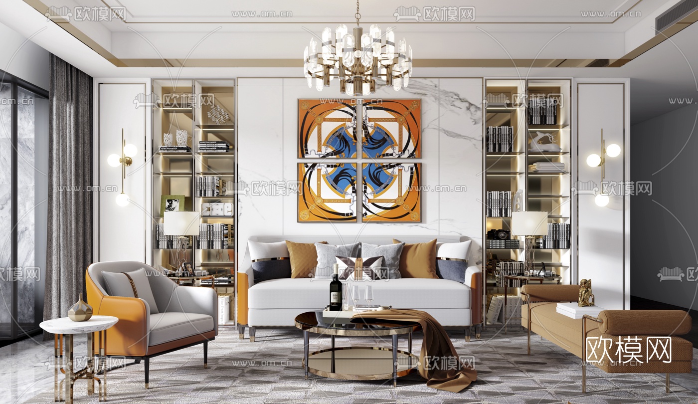 现代轻奢沙发组合3d模型下载