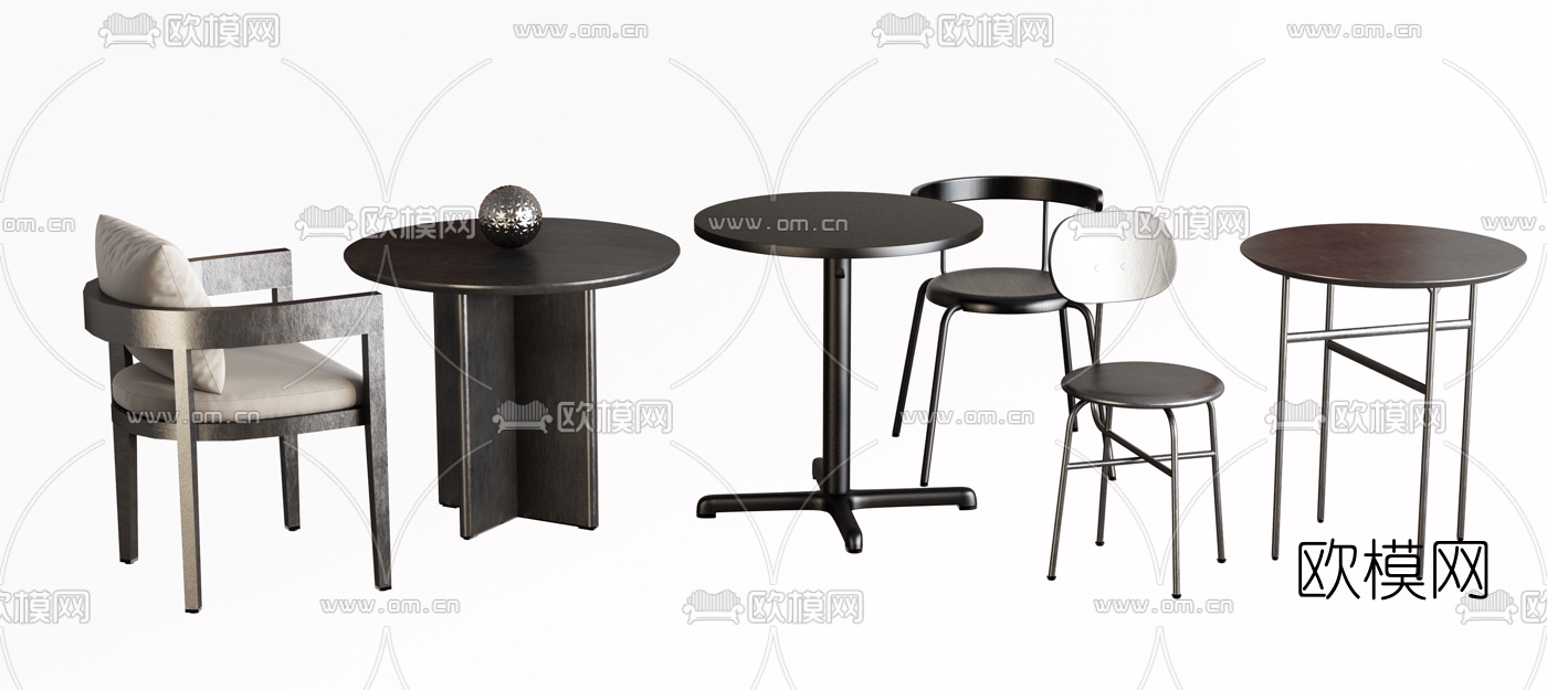 工业风圆形休闲桌椅3d模型下载