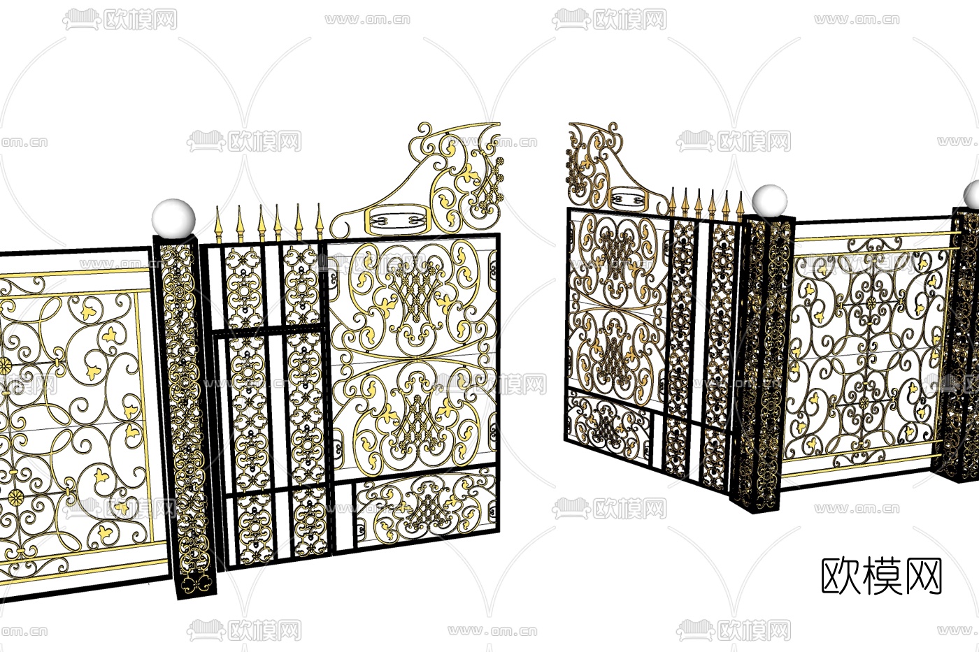 欧式古典庭院铁艺大门免费su模型下载