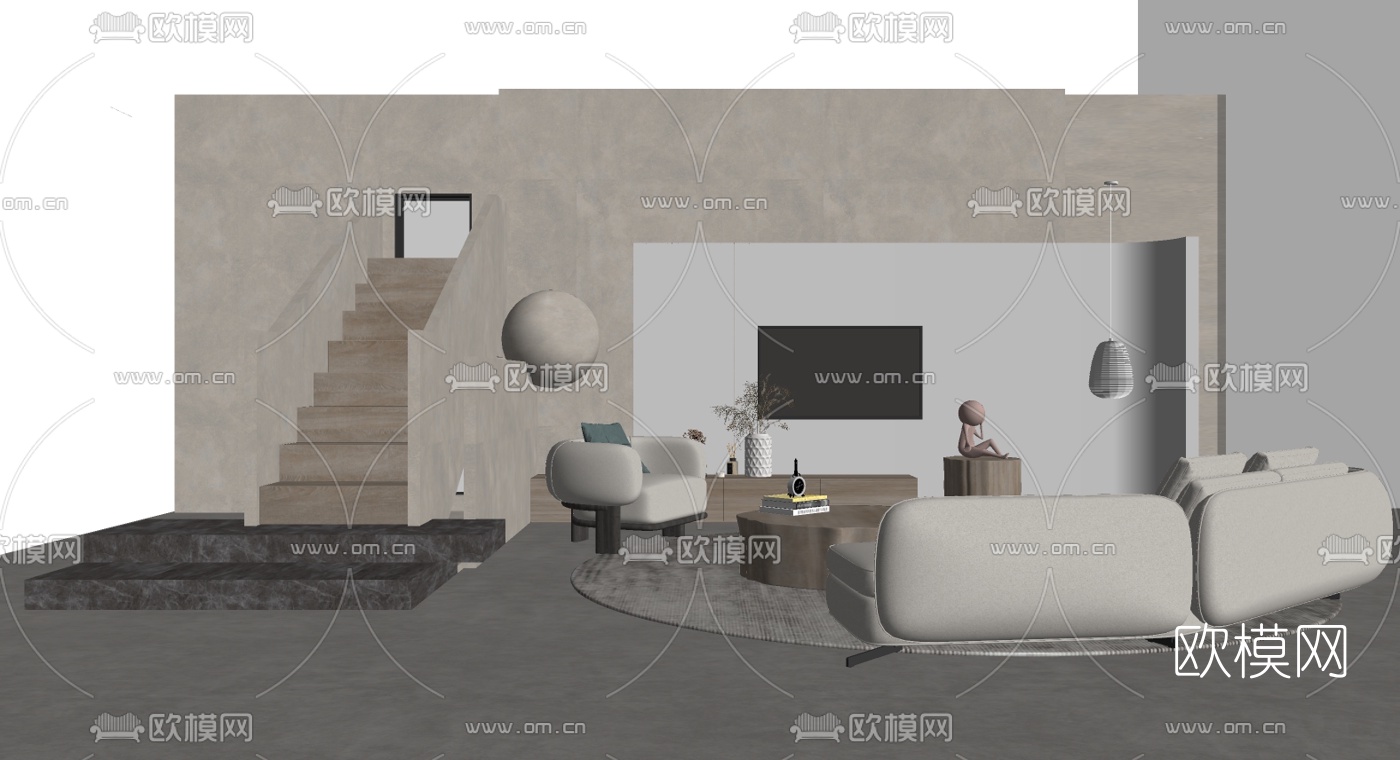 现代布艺组合沙发su模型下载