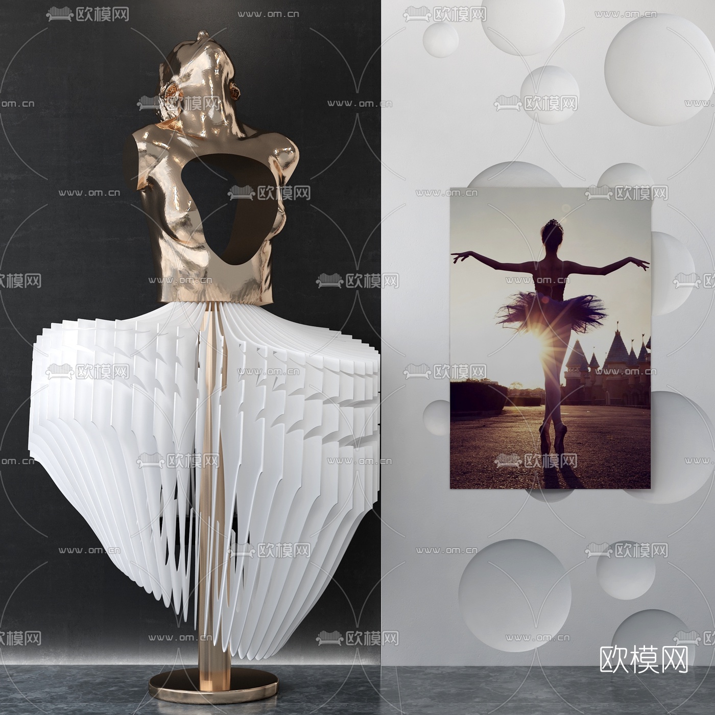 现代抽象舞者人物雕塑3d模型下载