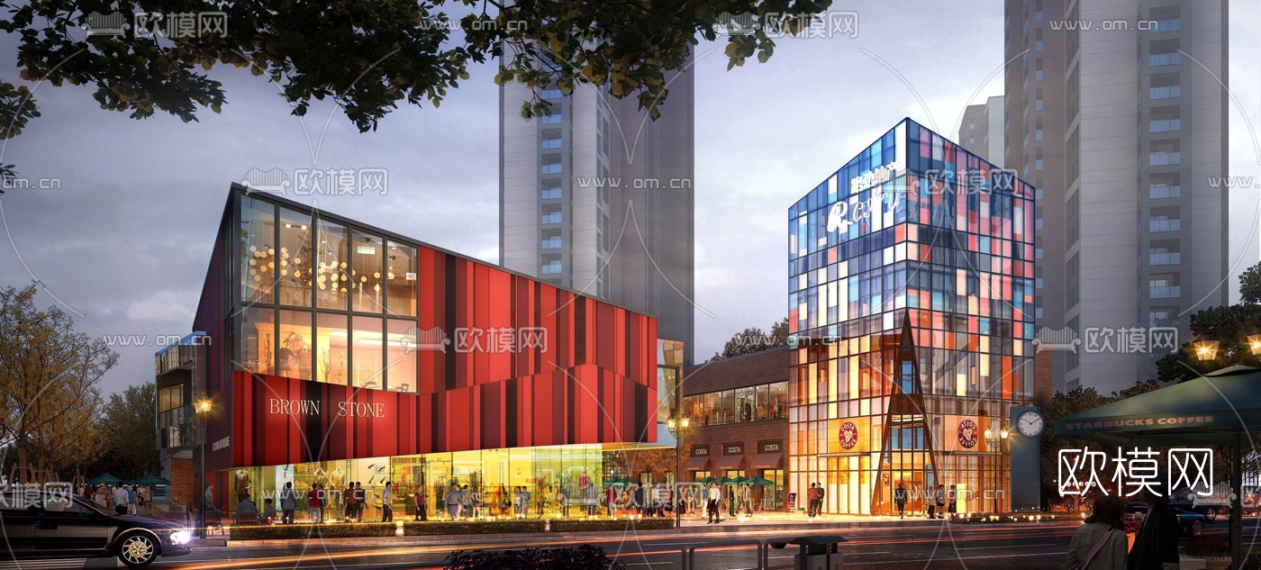 现代商业街su模型下载（渲染图1）
