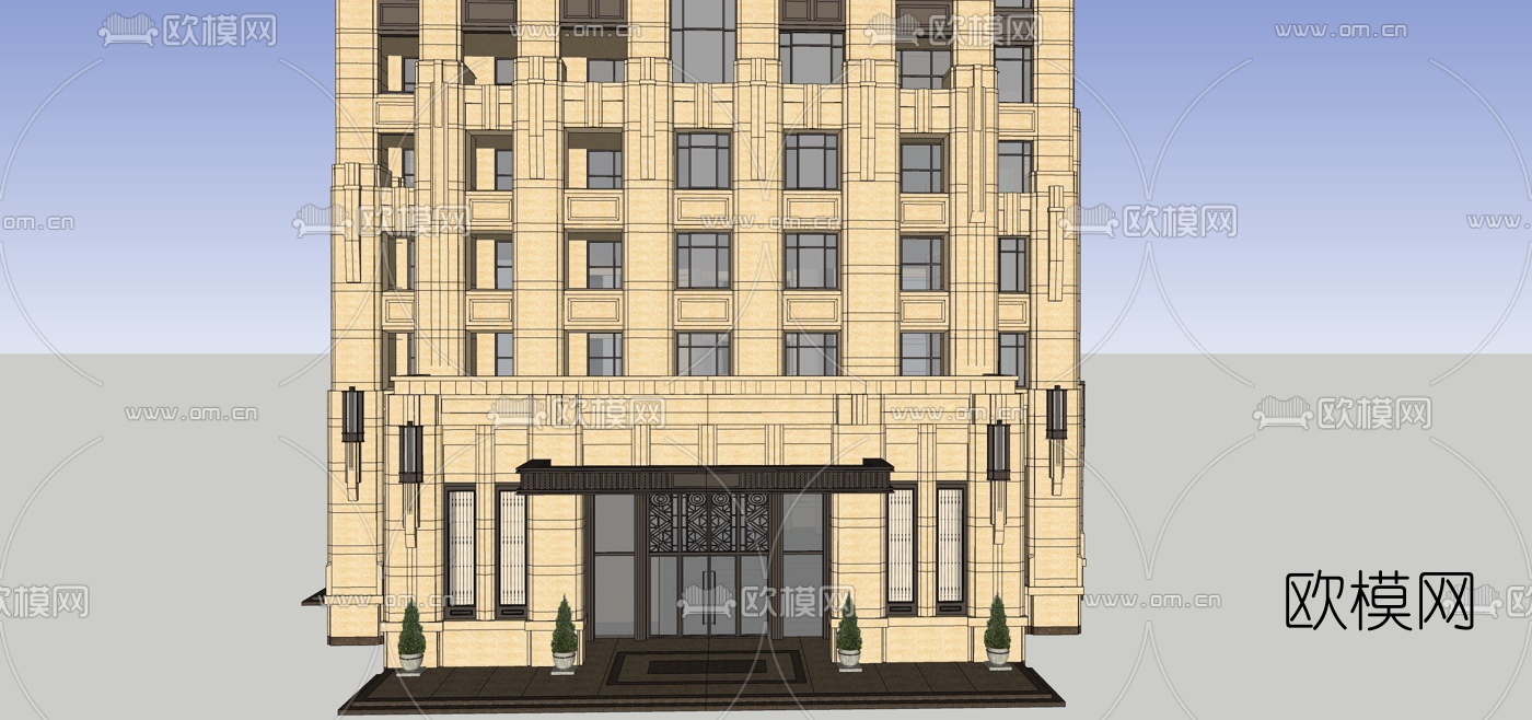 新古典高层公寓建筑外观su模型下载（渲染图3）