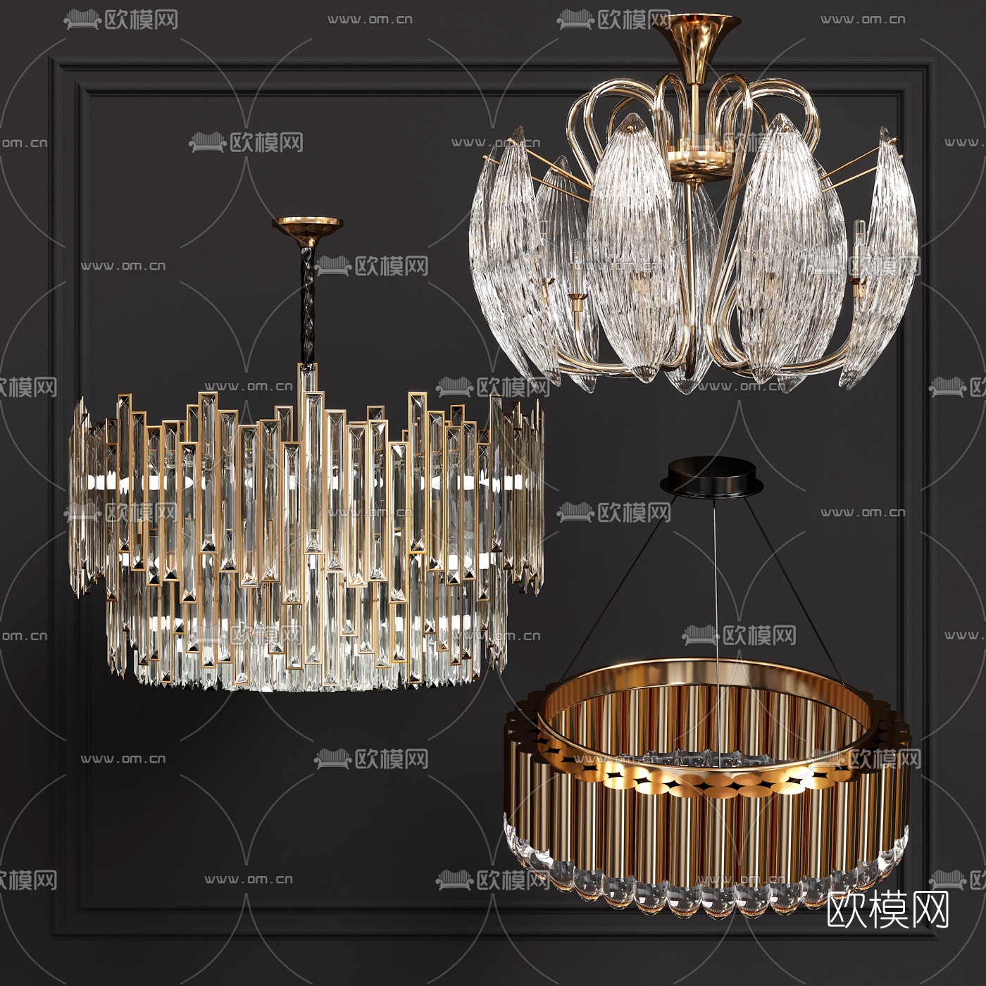 现代金属水晶吊灯3d模型下载