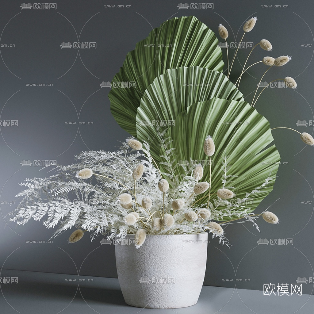 现代干花花盆插花3d模型