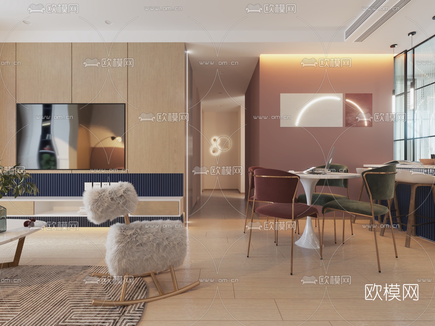 现代简约客厅餐厅3d模型