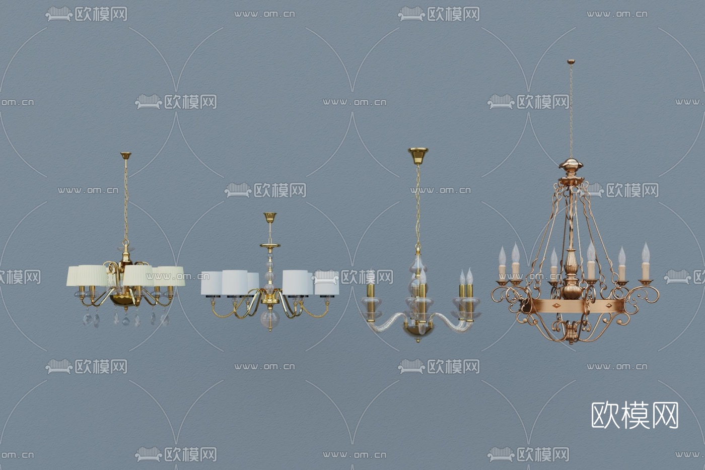 美式轻奢吊灯su模型下载（渲染图1）