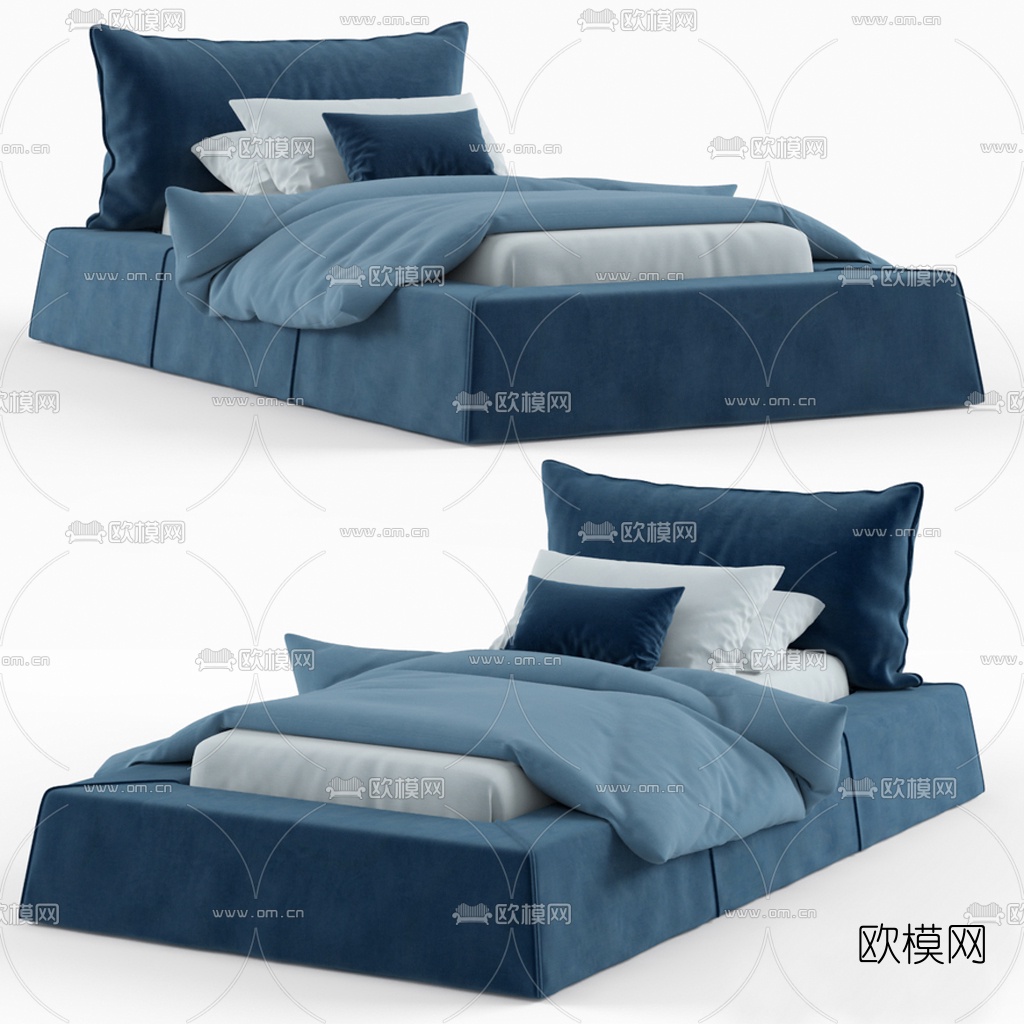 北欧布艺单人床3d模型下载（渲染图1）